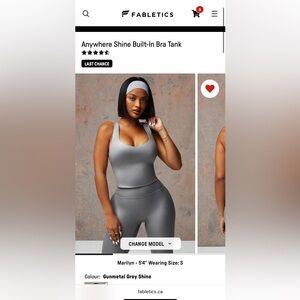 Fabletics Gunmetal Grey Khloe Kardashian collection built in bra Tank Top